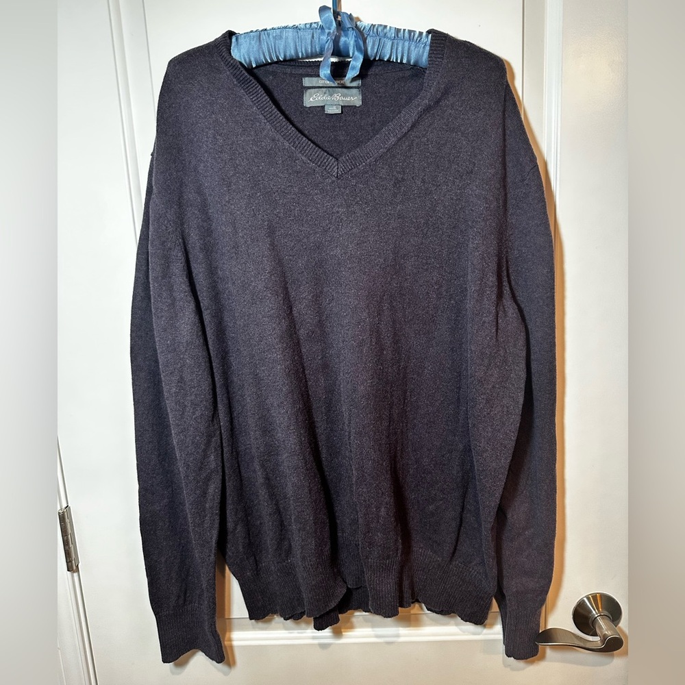 Eddie Bauer Cotton Cashmere V Neck Sweater Dark Gray Men’s XL
